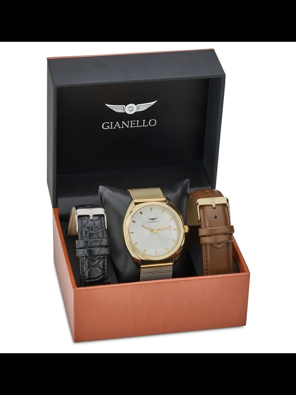 Men's Gold Case Watch with Interchangeable Black and Brown Straps